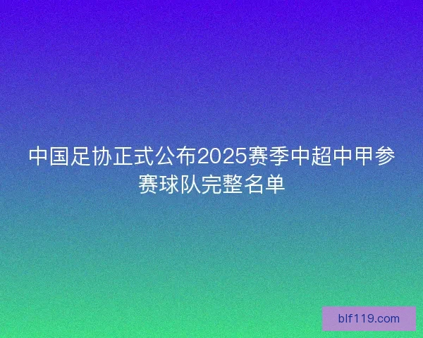 中国足协正式公布2025赛季中超中甲参赛球队完整名单